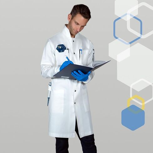 The Lab Coat Project - 100% Cotton Chemistry Men's 6-Pocket Long, Fitted with Snaps, Cuffed Sleeves, Howie Collar, & Belt in Saudi Arabia