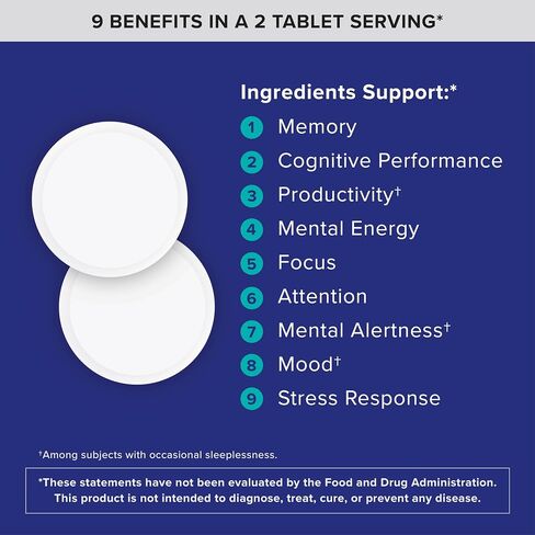 Qunol Brain Health Memory Plus Chewable Tablet with B6, Magnesium L-Threonate & Citicoline, Clinically Tested Ingredients to Improve Memory, Focus, Attention and Productivity, 60 Count in Kuwait