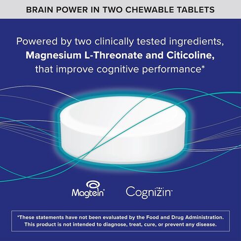 Qunol Brain Health Memory Plus Chewable Tablet with B6, Magnesium L-Threonate & Citicoline, Clinically Tested Ingredients to Improve Memory, Focus, Attention and Productivity, 60 Count in Kuwait
