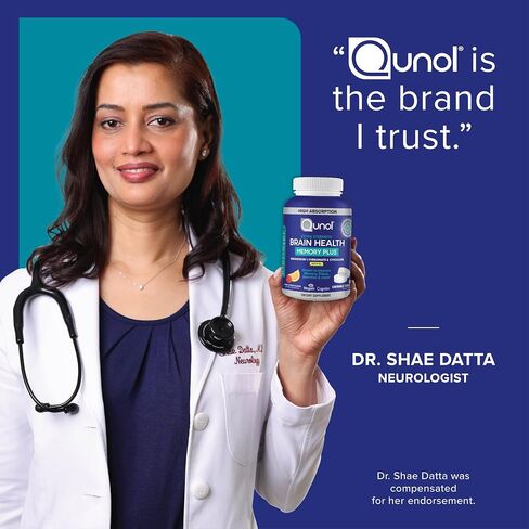 Qunol Brain Health Memory Plus Chewable Tablet with B6, Magnesium L-Threonate & Citicoline, Clinically Tested Ingredients to Improve Memory, Focus, Attention and Productivity, 60 Count in Kuwait