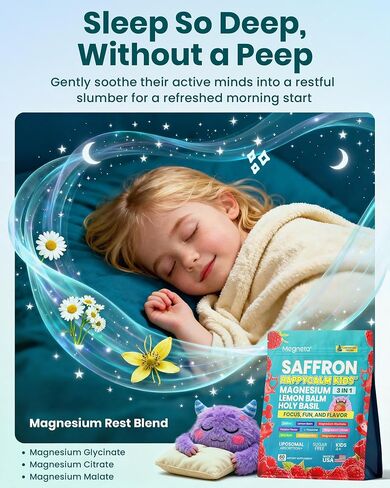 Magnesium Gummies for Kids, Happy Calm & Saffron Gummies Kids, Advanced Focus & Calm Support, Magnesium Glycinate Gummies, Ashwagandha & L-Theanine-Magnesium Glycinate Sugar Free-60 Count in Saudi Arabia