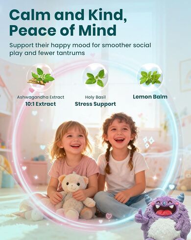 Magnesium Gummies for Kids, Happy Calm & Saffron Gummies Kids, Advanced Focus & Calm Support, Magnesium Glycinate Gummies, Ashwagandha & L-Theanine-Magnesium Glycinate Sugar Free-60 Count in Saudi Arabia