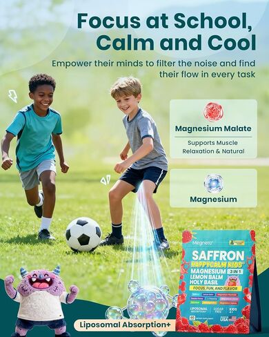 Magnesium Gummies for Kids, Happy Calm & Saffron Gummies Kids, Advanced Focus & Calm Support, Magnesium Glycinate Gummies, Ashwagandha & L-Theanine-Magnesium Glycinate Sugar Free-60 Count in Saudi Arabia