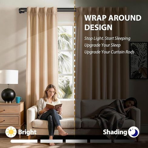 KAMANINA Double Curtain Rod 32 to 58 Inch, Wrap Around Blackout Curtain Rods for Windows 20 to 54 Inch, Black Adjustable Drapery Rod for Room Darkening Curtains, Easy Installation in Saudi Arabia