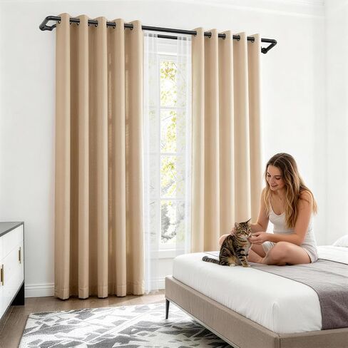 KAMANINA Double Curtain Rod 32 to 58 Inch, Wrap Around Blackout Curtain Rods for Windows 20 to 54 Inch, Black Adjustable Drapery Rod for Room Darkening Curtains, Easy Installation in Saudi Arabia