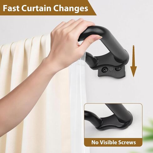 KAMANINA Double Curtain Rod 32 to 58 Inch, Wrap Around Blackout Curtain Rods for Windows 20 to 54 Inch, Black Adjustable Drapery Rod for Room Darkening Curtains, Easy Installation in Saudi Arabia