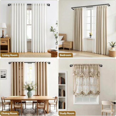 KAMANINA Double Curtain Rod 32 to 58 Inch, Wrap Around Blackout Curtain Rods for Windows 20 to 54 Inch, Black Adjustable Drapery Rod for Room Darkening Curtains, Easy Installation in Saudi Arabia