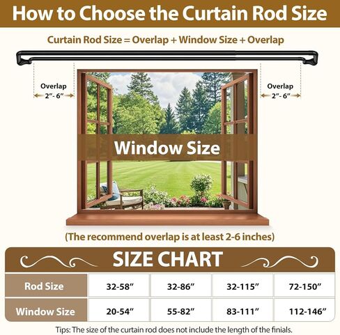 KAMANINA Double Curtain Rod 32 to 58 Inch, Wrap Around Blackout Curtain Rods for Windows 20 to 54 Inch, Black Adjustable Drapery Rod for Room Darkening Curtains, Easy Installation in Saudi Arabia
