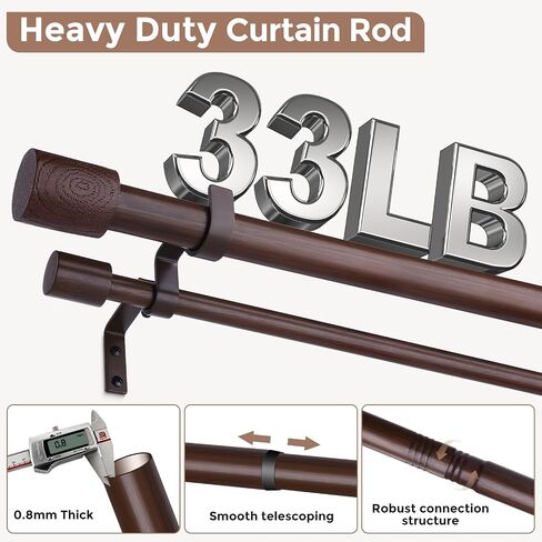 Walnut Wood Double Curtain Rod 36-122 Inch, Boho Decorative Long Dual Curtain Rods for Windows, 1 Inch Adjustable Heavy Duty Metal Spliced Drapery Rods, Unique Faux Wood Grain Design in Saudi Arabia