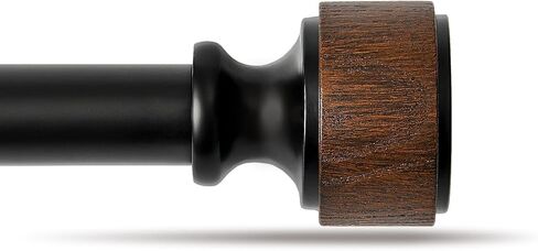 Wood Curtain Rods for Windows, Heavy Duty Adjustable Curtain Rod, 1-Inch Diameter Decorative Drapery Rod with Faux Wood Grain Finials, Black with Walnut, Modern Luxe Design (36"- 88") in Saudi Arabia