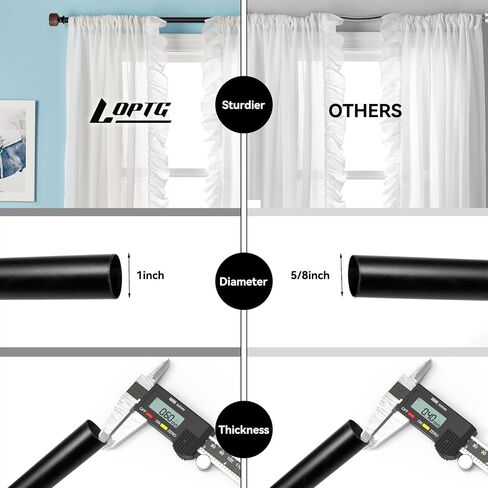 Wood Curtain Rods for Windows, Heavy Duty Adjustable Curtain Rod, 1-Inch Diameter Decorative Drapery Rod with Faux Wood Grain Finials, Black with Walnut, Modern Luxe Design (36"- 88") in Saudi Arabia