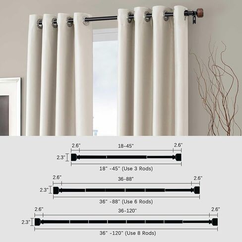 Wood Curtain Rods for Windows, Heavy Duty Adjustable Curtain Rod, 1-Inch Diameter Decorative Drapery Rod with Faux Wood Grain Finials, Black with Walnut, Modern Luxe Design (36"- 88") in Saudi Arabia