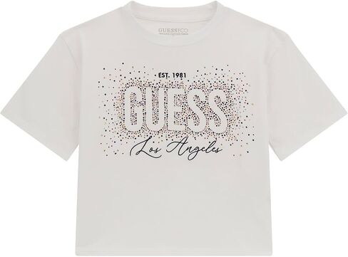 تي شيرت متوسط ​​الطول بأكمام قصيرة للفتيات من GUESS، أبيض نقي، 7 in Kuwait