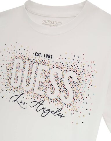 تي شيرت متوسط ​​الطول بأكمام قصيرة للفتيات من GUESS، أبيض نقي، 7 in Kuwait