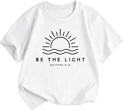 Girls Cute Christian Shirts Be The Light Bible Verse Jesus God Religious Faith T Shirts for Kids Graphic Tees Tops in Saudi Arabia
