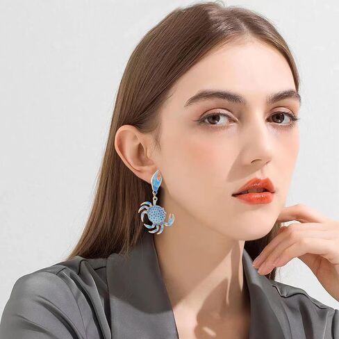 Cute Spotted Crab Earrings for Women Creative Exaggerated Ocean Animal Drop Dangle Earrings Summer Beach Ocean Seaside Party Jewelry in Kuwait
