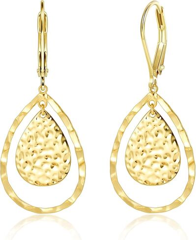 14K Gold Plated Dangle Earrings For Women With Hypoallergenic French Leverback Hoop And 2 Trendy Cute Layered Teardrops in Saudi Arabia