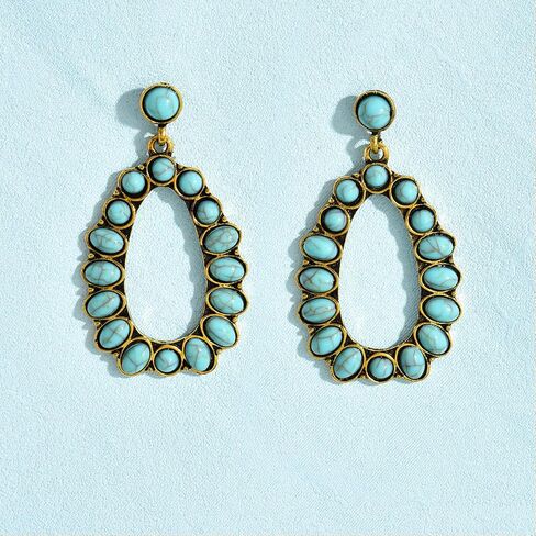 Western Turquoise Earrings for Women Boho Gold Teardrop Tassel Jewelry Bohemian Drop Earrings Country Concert Outfits Accessories Vintage Dangle Style Anniversary Birthday Presents in Kuwait