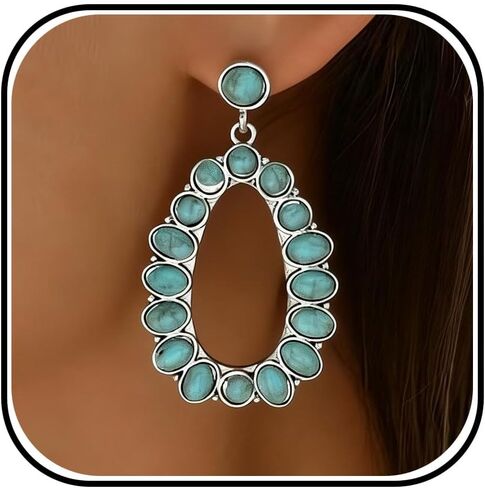 Western Turquoise Earrings for Women Boho Gold Teardrop Tassel Jewelry Bohemian Drop Earrings Country Concert Outfits Accessories Vintage Dangle Style Anniversary Birthday Presents in Kuwait