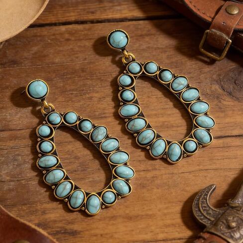 Western Turquoise Earrings for Women Boho Gold Teardrop Tassel Jewelry Bohemian Drop Earrings Country Concert Outfits Accessories Vintage Dangle Style Anniversary Birthday Presents in Kuwait