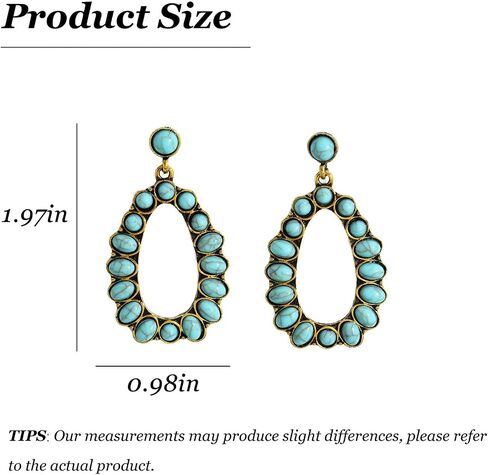 Western Turquoise Earrings for Women Boho Gold Teardrop Tassel Jewelry Bohemian Drop Earrings Country Concert Outfits Accessories Vintage Dangle Style Anniversary Birthday Presents in Kuwait