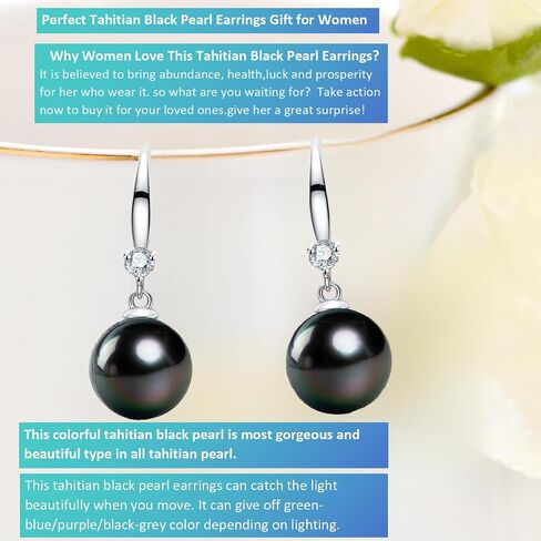 AAAAA Grade Tahitian Black Pearl Dangle Earrings Anniversary birthday Wedding Valentines Christmas Mothers Day Gift for Wife Women Mom Girlfriend Friends Daughter (Tahitian Black Pearl Earrings) in Saudi Arabia