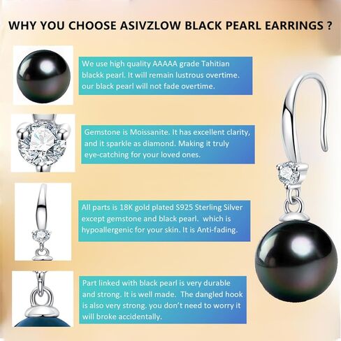 AAAAA Grade Tahitian Black Pearl Dangle Earrings Anniversary birthday Wedding Valentines Christmas Mothers Day Gift for Wife Women Mom Girlfriend Friends Daughter (Tahitian Black Pearl Earrings) in Saudi Arabia