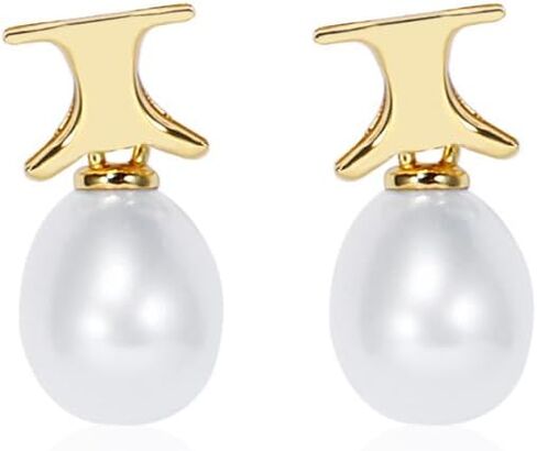 IDOKAWA Baroque Pearl Drop Earrings for Women, Gold Modern Stud 18K Gold Plated 925 Sterling Silver Post, Minimalist Statement Jewelry for Office Work Daily Wear in Saudi Arabia