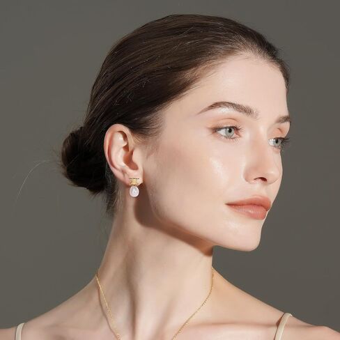 IDOKAWA Baroque Pearl Drop Earrings for Women, Gold Modern Stud 18K Gold Plated 925 Sterling Silver Post, Minimalist Statement Jewelry for Office Work Daily Wear in Saudi Arabia