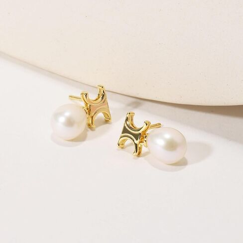 IDOKAWA Baroque Pearl Drop Earrings for Women, Gold Modern Stud 18K Gold Plated 925 Sterling Silver Post, Minimalist Statement Jewelry for Office Work Daily Wear in Saudi Arabia