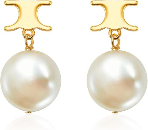 IDOKAWA Baroque Pearl Drop Earrings for Women, Gold Modern Stud 18K Gold Plated 925 Sterling Silver Post, Minimalist Statement Jewelry for Office Work Daily Wear in Saudi Arabia