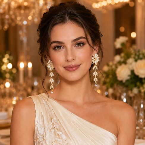 Women's Cream Floral Dangle Earrings, Large Pearlescent Flower Statement, Botanical Leaf Tassel Jewelry, Romantic Bohemian Accessory, Gift for Her in Kuwait