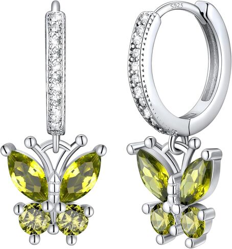 SILVERCUTE 925 Sterling Silver Butterfly Earrings for Women - Dainty Butterfly Birthstone Earrings,Hypoallergenic Dangle Earring, Birthstone Jewelry Birthday Gifts for Women in Saudi Arabia