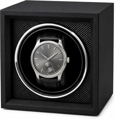 Automatic Single Watch Winder Box for Rolex and Other Watches, Handcrafted Winding Case with Walnut-Tone Wood-Grain Finish, Diamond-Textured Interior and Ultra-Quiet Motor in Kuwait