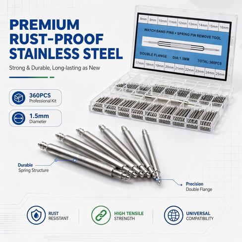 360Pcs 8-25mm Watch Band Pins, Watch Pins Replacement Kit with Bands Strap Link Pin Remover Tool, 1.5mm Diameter for Most Kinds of Watch in Saudi Arabia