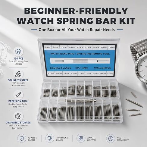 360Pcs 8-25mm Watch Band Pins, Watch Pins Replacement Kit with Bands Strap Link Pin Remover Tool, 1.5mm Diameter for Most Kinds of Watch in Saudi Arabia