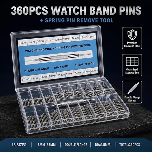 360Pcs 8-25mm Watch Band Pins, Watch Pins Replacement Kit with Bands Strap Link Pin Remover Tool, 1.5mm Diameter for Most Kinds of Watch in Saudi Arabia