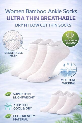 RONDO Ultra Thin Breathable Lightweight Bamboo Ankle Socks for Women Dry Fit Low Cut Thin Socks Pastal Color Size 4-8 in Saudi Arabia