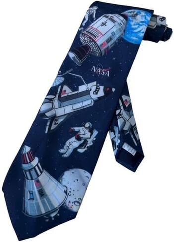 Astronauts in Space Necktie for Men – Rocket Ships, Space Shuttles, and Satellites on Deep Navy Background – Galaxy Theme Microfiber Tie – Gift for Space Lovers and STEM Enthusiasts in Kuwait