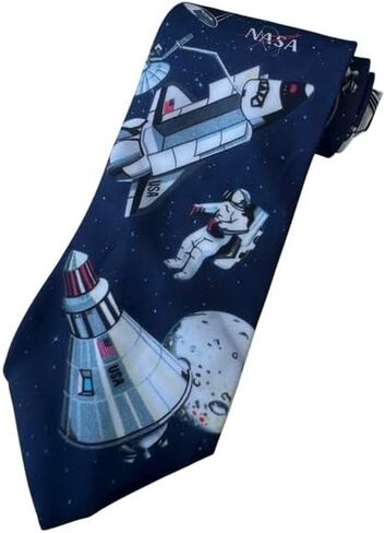 Astronauts in Space Necktie for Men – Rocket Ships, Space Shuttles, and Satellites on Deep Navy Background – Galaxy Theme Microfiber Tie – Gift for Space Lovers and STEM Enthusiasts in Kuwait