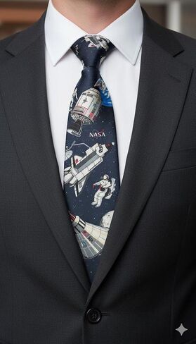 Astronauts in Space Necktie for Men – Rocket Ships, Space Shuttles, and Satellites on Deep Navy Background – Galaxy Theme Microfiber Tie – Gift for Space Lovers and STEM Enthusiasts in Kuwait