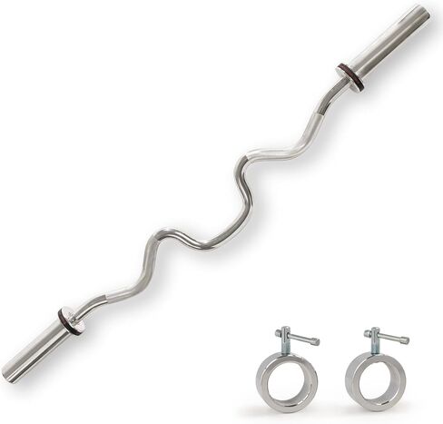 Sunny Health & Fitness 48" Olympic Super Curl Bar with Ring Collars Strength Training Bar for Traps, Deadlifts, Squats and More - OB-48 in Kuwait