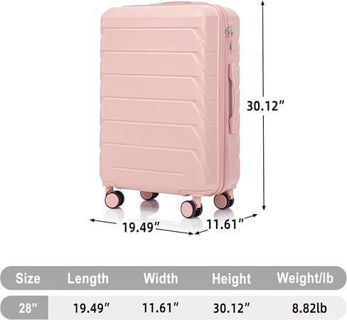 GDFStudio 28" ABS Hardshell Checked Luggage, Large Capacity Travel Suitcase with Scratch Resistant Surface, 360° Silent Spinner Wheels, Combination Lock, Telescopic Handle and Side Hooks, Pink in Saudi Arabia
