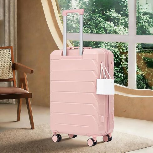 GDFStudio 28" ABS Hardshell Checked Luggage, Large Capacity Travel Suitcase with Scratch Resistant Surface, 360° Silent Spinner Wheels, Combination Lock, Telescopic Handle and Side Hooks, Pink in Saudi Arabia