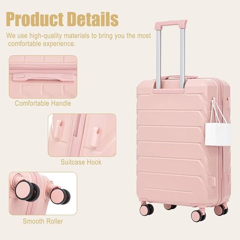 GDFStudio 28" ABS Hardshell Checked Luggage, Large Capacity Travel Suitcase with Scratch Resistant Surface, 360° Silent Spinner Wheels, Combination Lock, Telescopic Handle and Side Hooks, Pink in Saudi Arabia