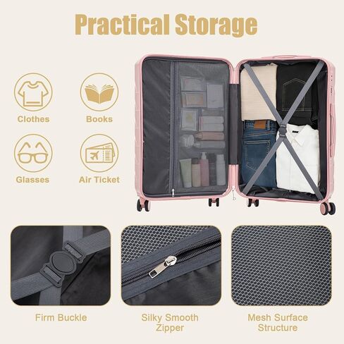 GDFStudio 28" ABS Hardshell Checked Luggage, Large Capacity Travel Suitcase with Scratch Resistant Surface, 360° Silent Spinner Wheels, Combination Lock, Telescopic Handle and Side Hooks, Pink in Saudi Arabia