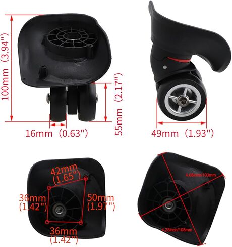 4Pcs Universal Swivel Wheel Right (Big) Suitcase Wheel (4R) 115W Series W042 Wheel Replacement Black in Saudi Arabia