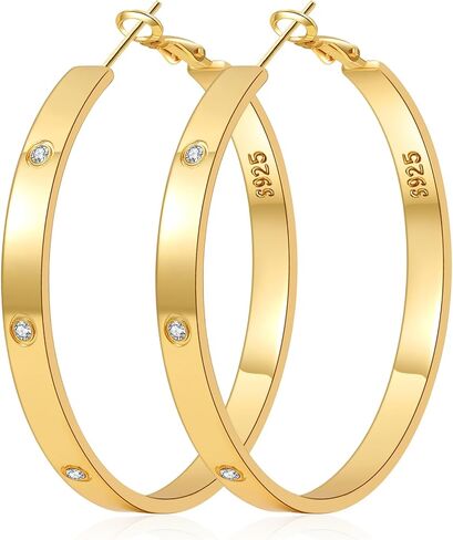 5MM Wide Sterling Silver Post Hoop Earrings Hypoallergenic Sparkly 14K Gold Plated Large Rhinestone Hoop Earrings Lightweight Big Cubic Zirconia Earring Hoops for Sensitive Ears 30/40/50/60/70MM in Kuwait
