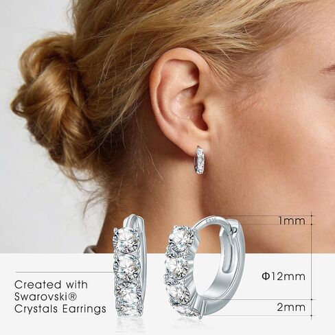 Handcrafted 925 Sterling Silver Hoop Earrings for Women Created with Swarovski® Crystals Hypoallergenic Earrings Cartilage Piercing Gift for Valentine's Wedding Anniversary Birthday Certification & Elegant Gift Box in Saudi Arabia