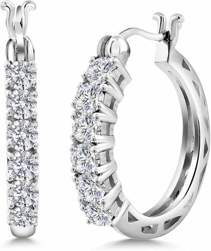 Gem Stone King 925 Sterling Silver Lab Grown Diamond Hoop Earrings for Women | 1.32 Cttw | Round 3MM | DEF Color | VVS-VS Clarity | Round 3MM | 22MM = 0.85 Inches Diameter in Kuwait